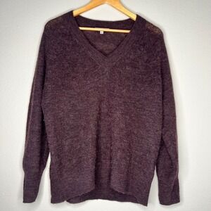 Madewell Rib Alpaca-Blend Oversized Sweater Women's V-Neck Size Small Purple